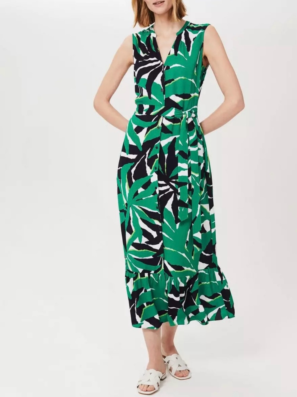 Hobbs London Green Tropical Leaf Maxi Dress Size 10